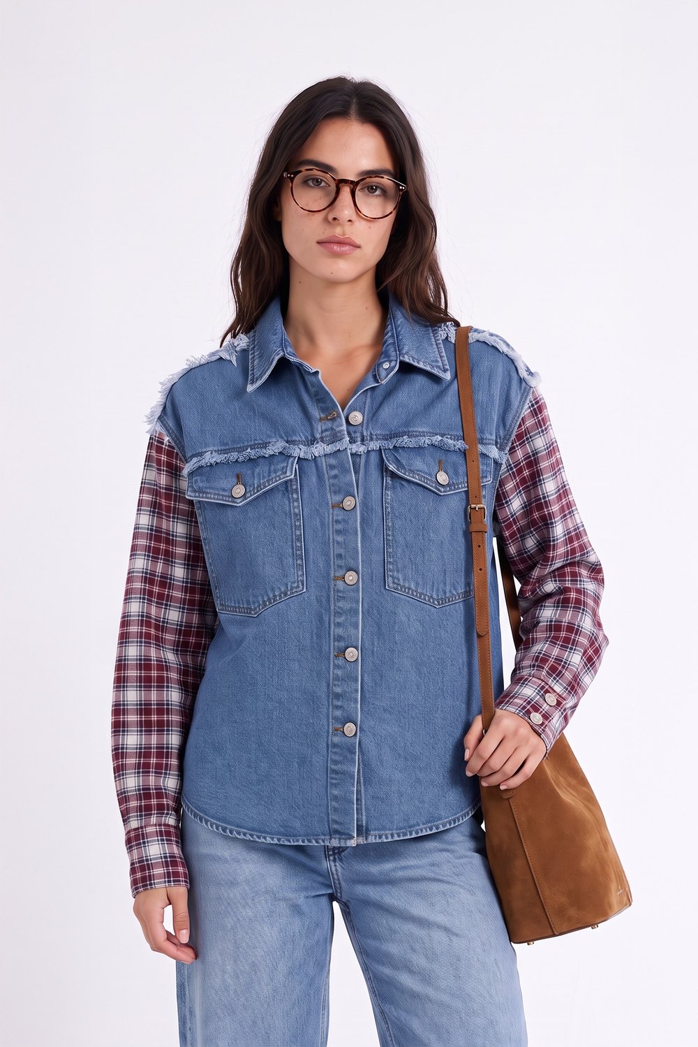 Ekose Kollu Denim Gömlek