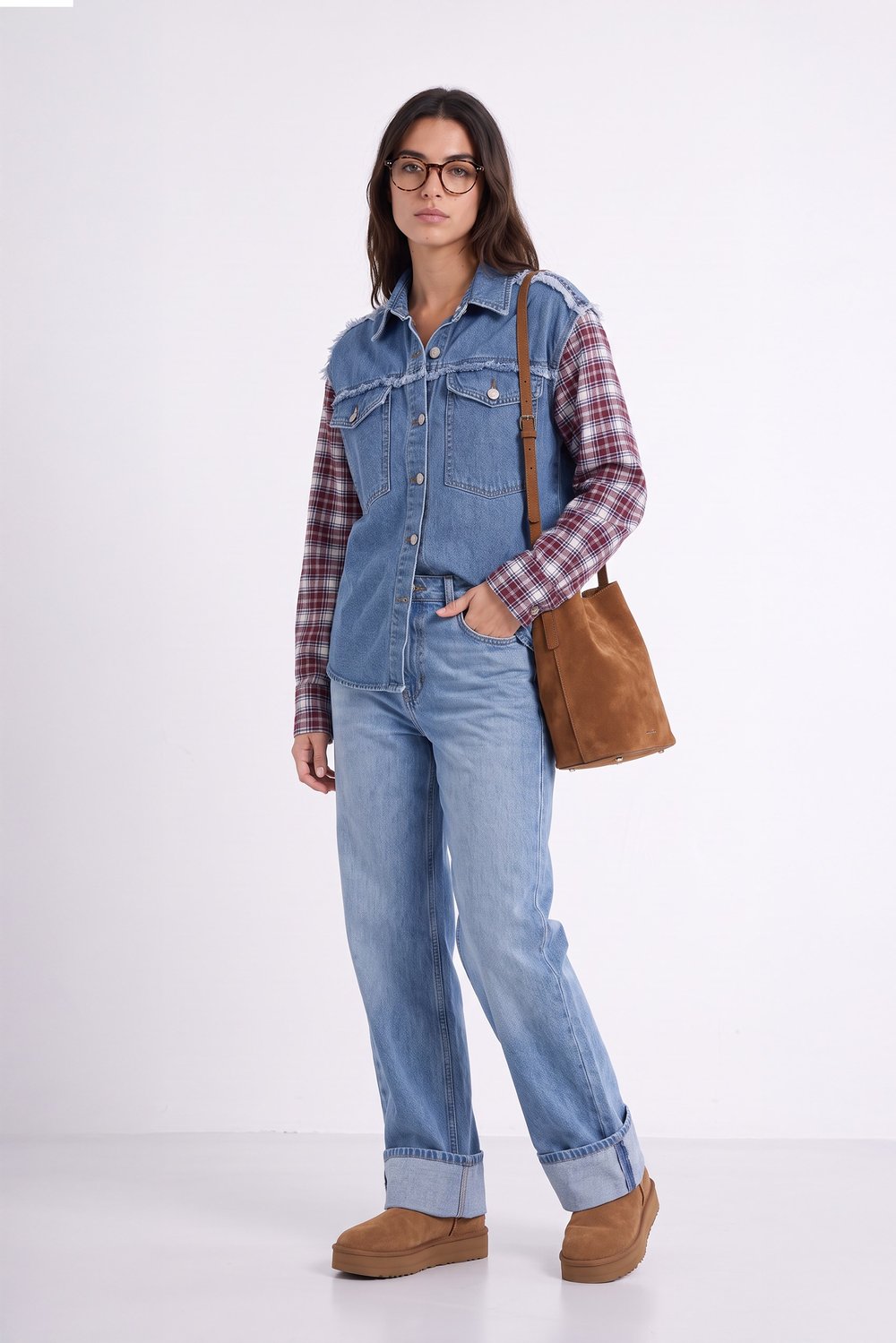 Ekose Kollu Denim Gömlek