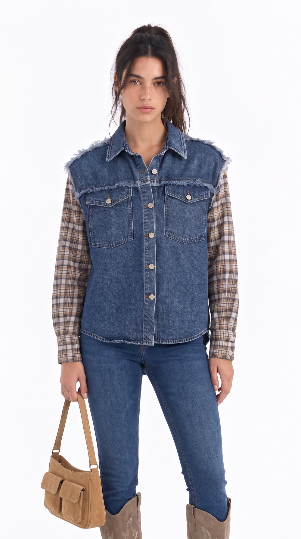 Ekose Kollu Denim Gömlek