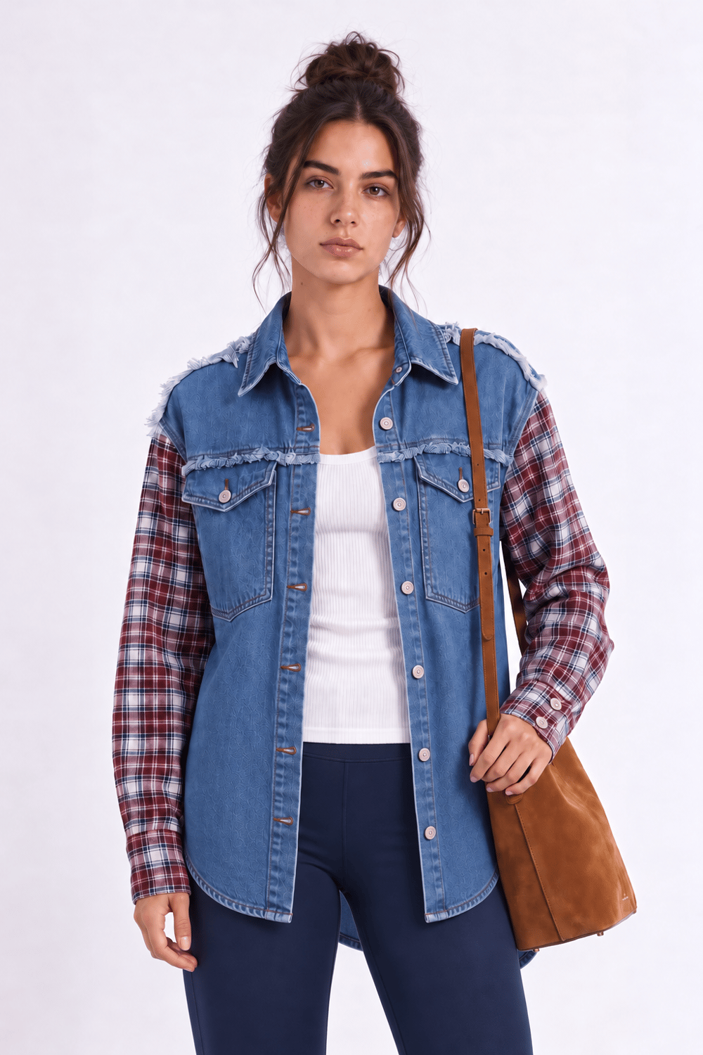 Ekose Kollu Denim Gömlek