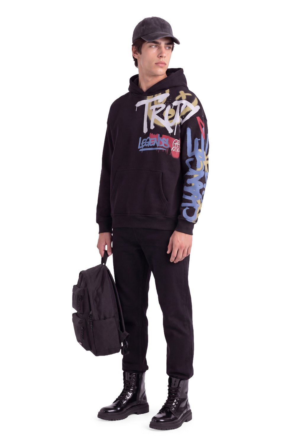 Grafiti Baskılı Kapüşonlu Sweatshirt