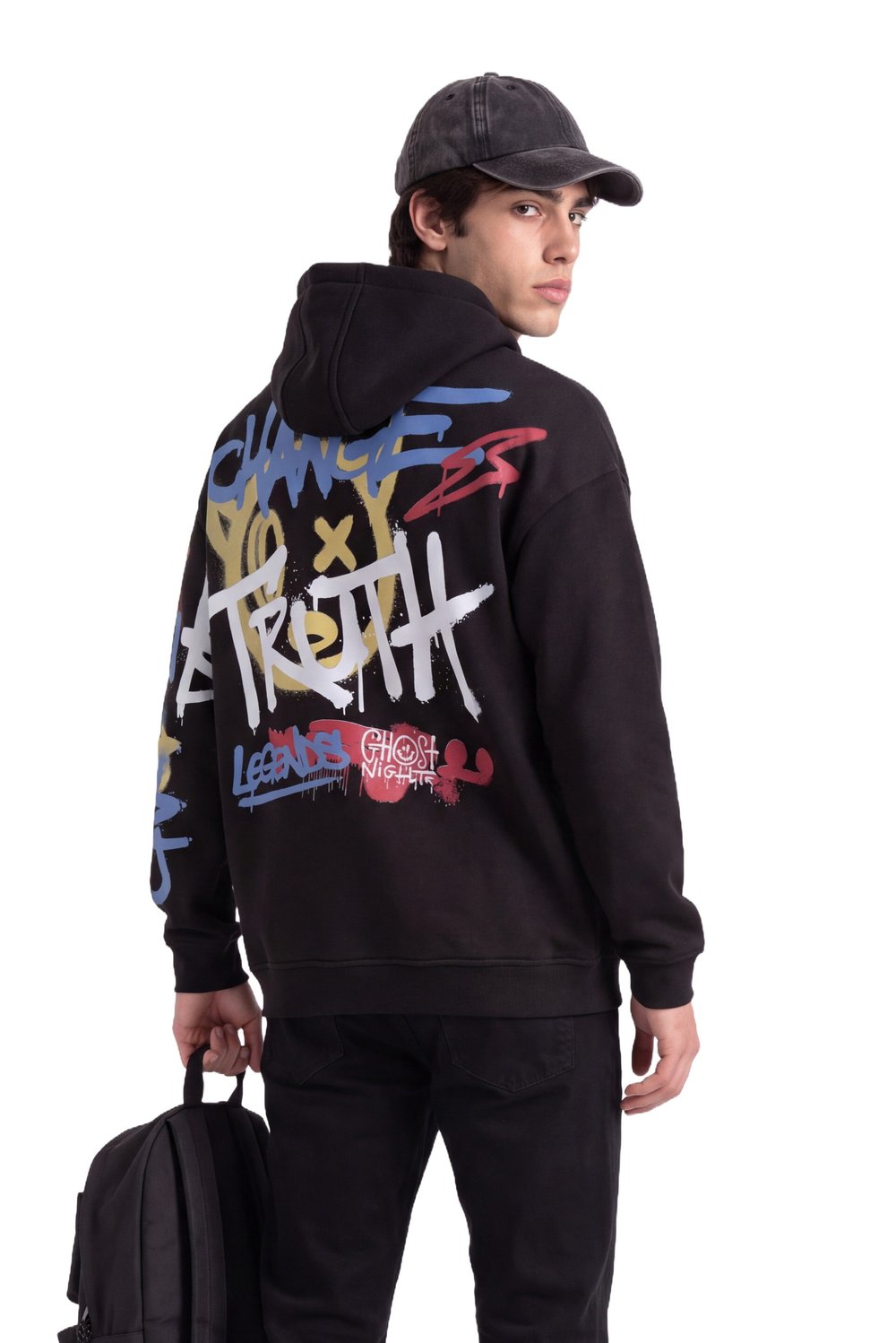 Grafiti Baskılı Kapüşonlu Sweatshirt