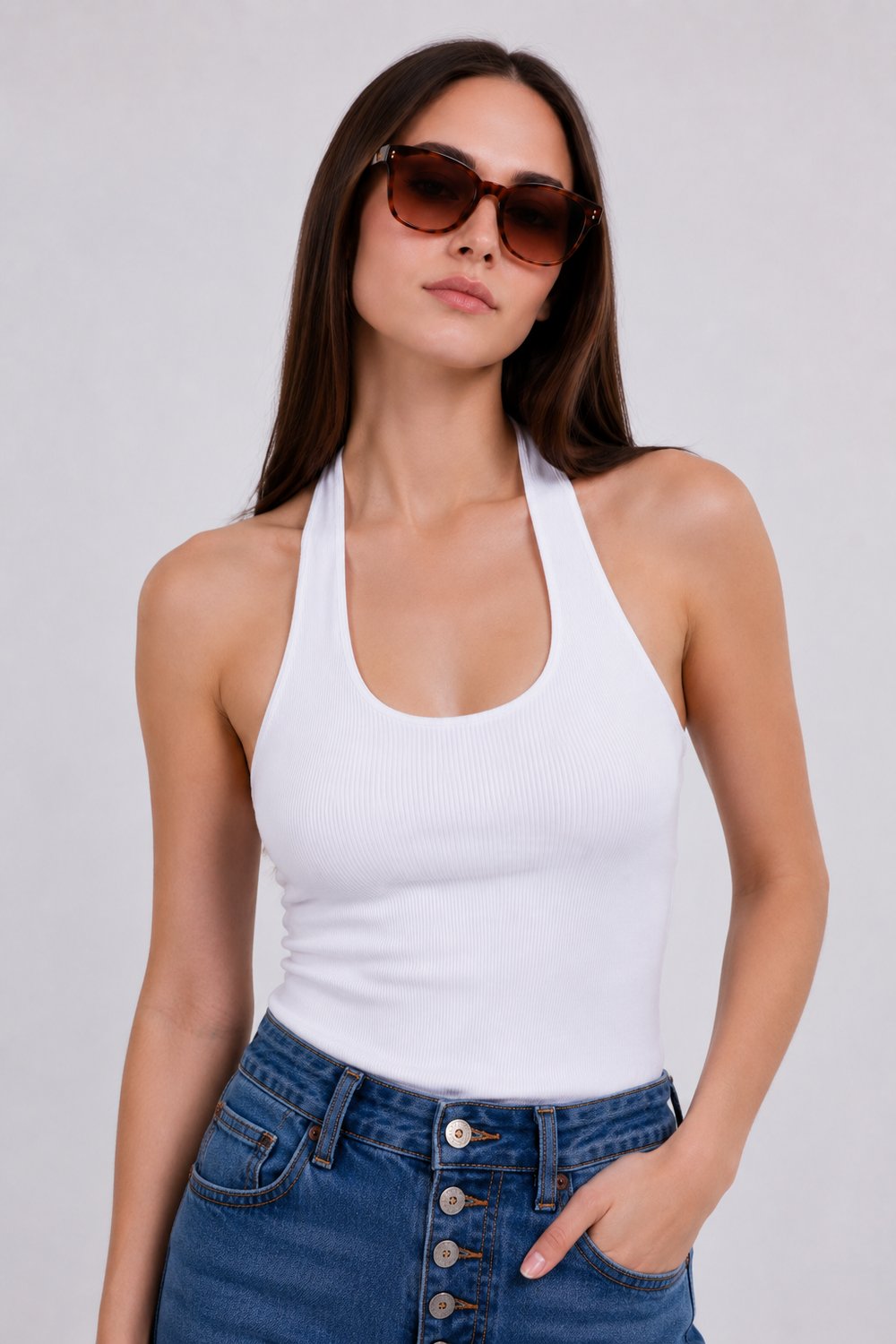 Halter Yaka Fitilli Top