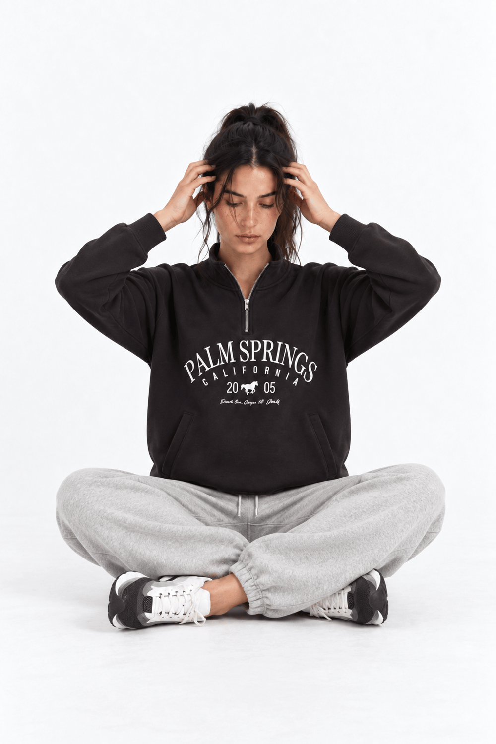 Palm Springs Baskılı Yarım Fermuarlı Sweatshirt