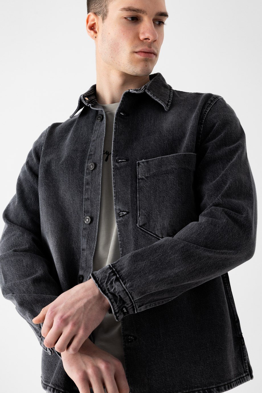 Tek Cep Denim Overshirt Gömlek
