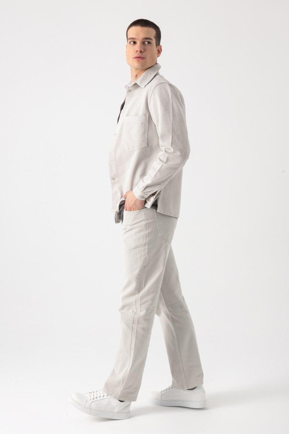 Tek Cep Denim Overshirt Gömlek