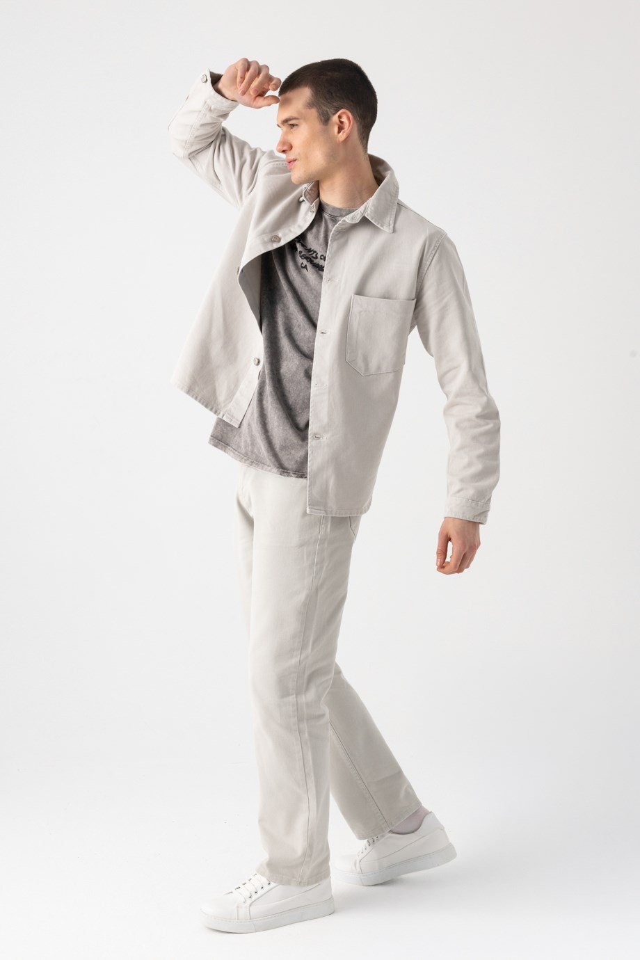 Tek Cep Denim Overshirt Gömlek