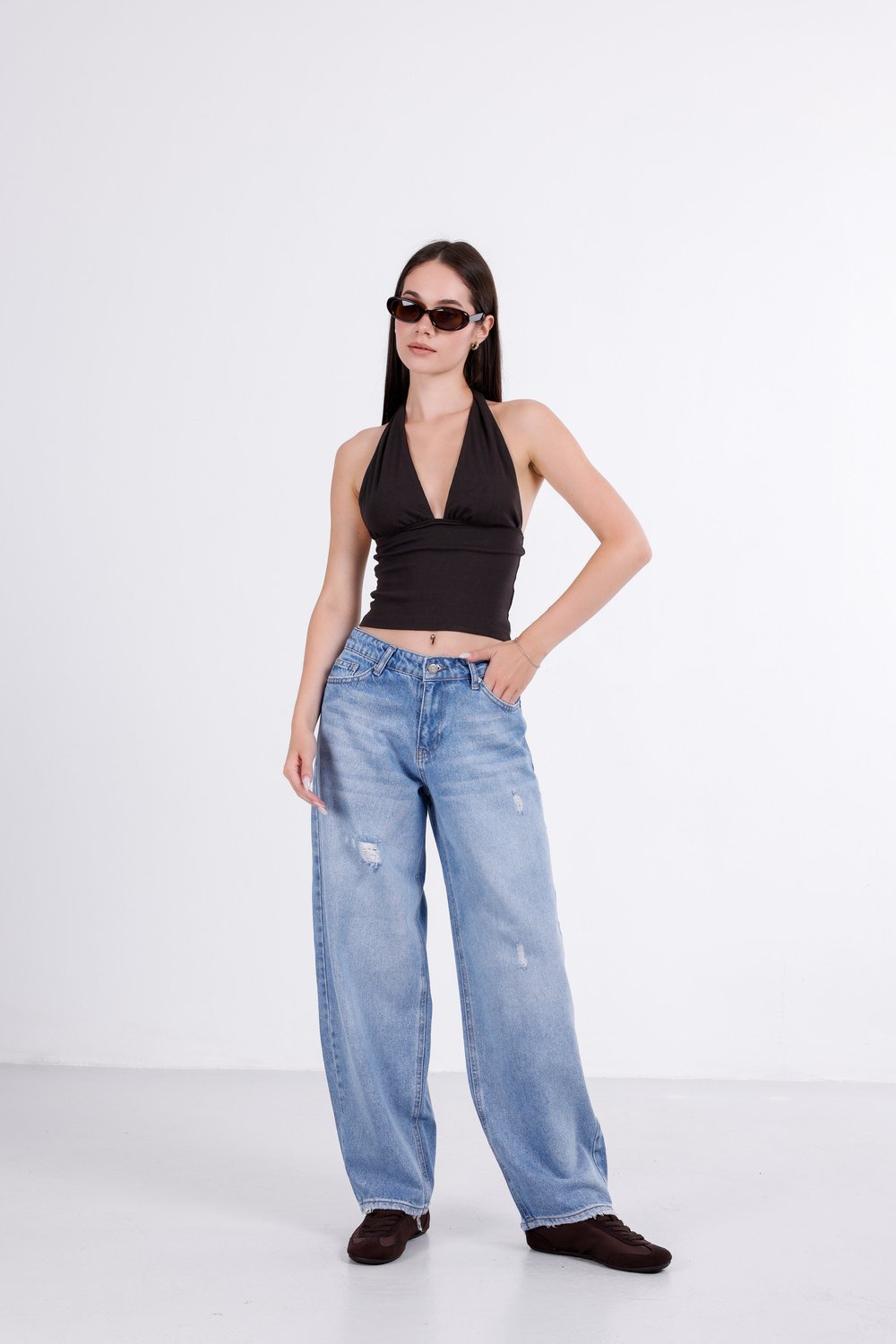 Yırtık Detaylı Barrel Jean