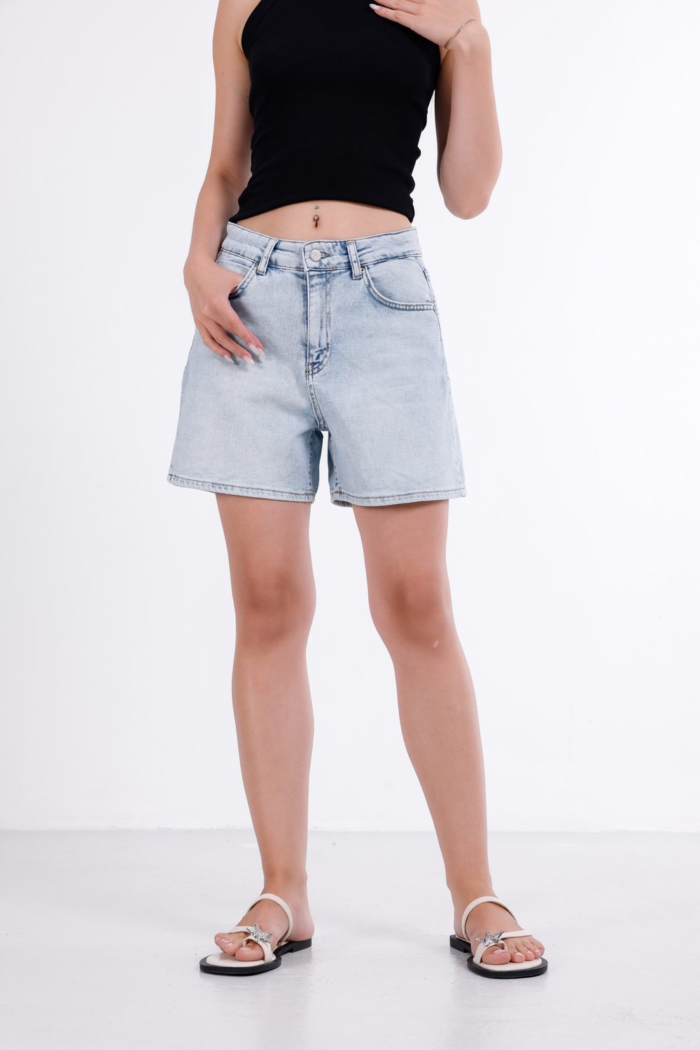 Yüksek Bel Relax Fit Denim Şort