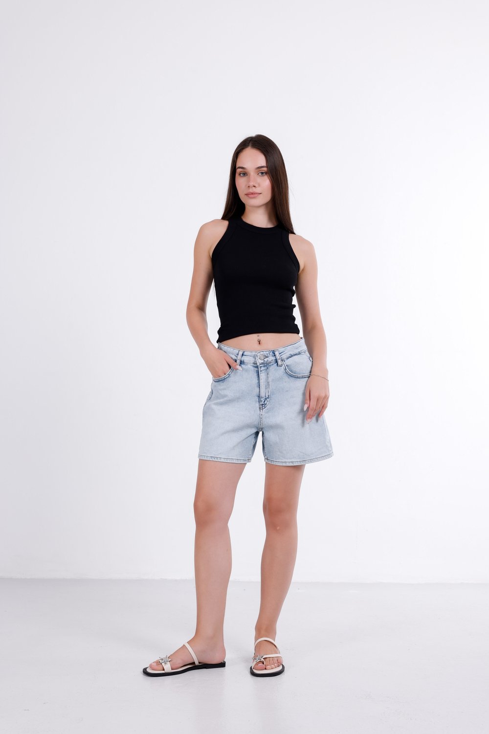 Yüksek Bel Relax Fit Denim Şort
