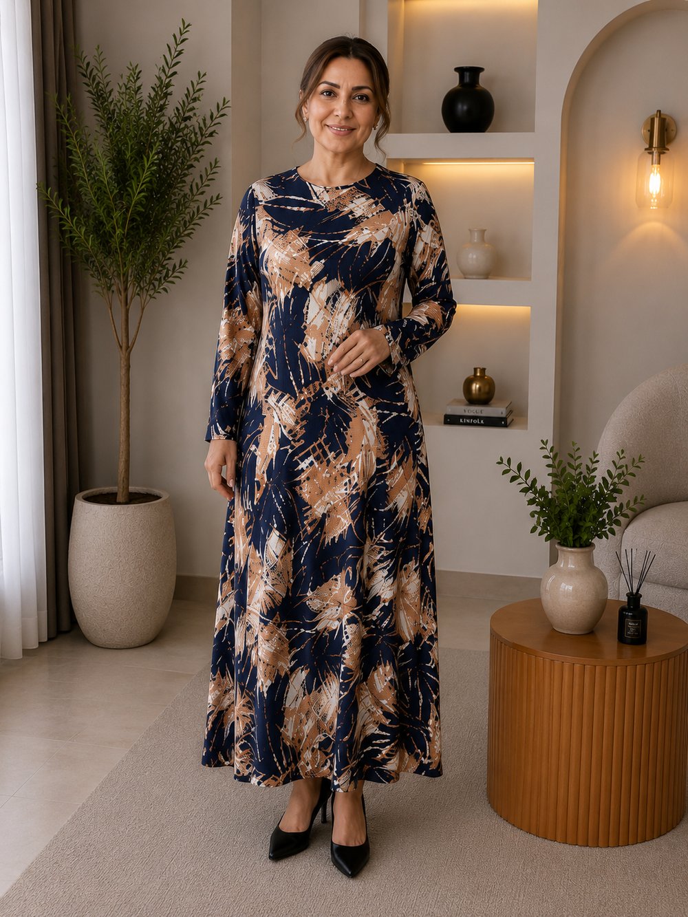 Anne Elbisesi - Lacivert Yapraklı