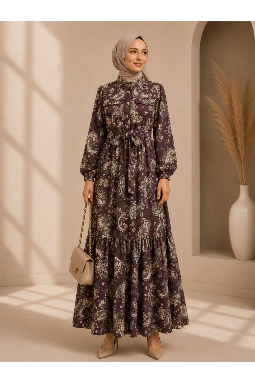 MODA BAŞAK YAZLIK DESENLİ MANGO KUMAŞ RAHAT KALIP ELBİSE