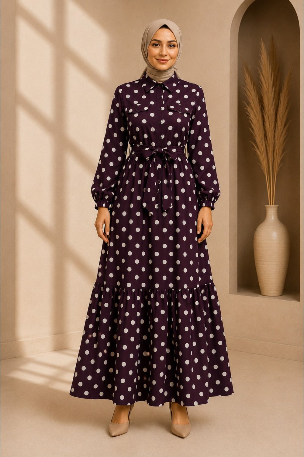MODA BAŞAK YAZLIK PUANTİYELİ MANGO KUMAŞ RAHAT KALIP ELBİSE
