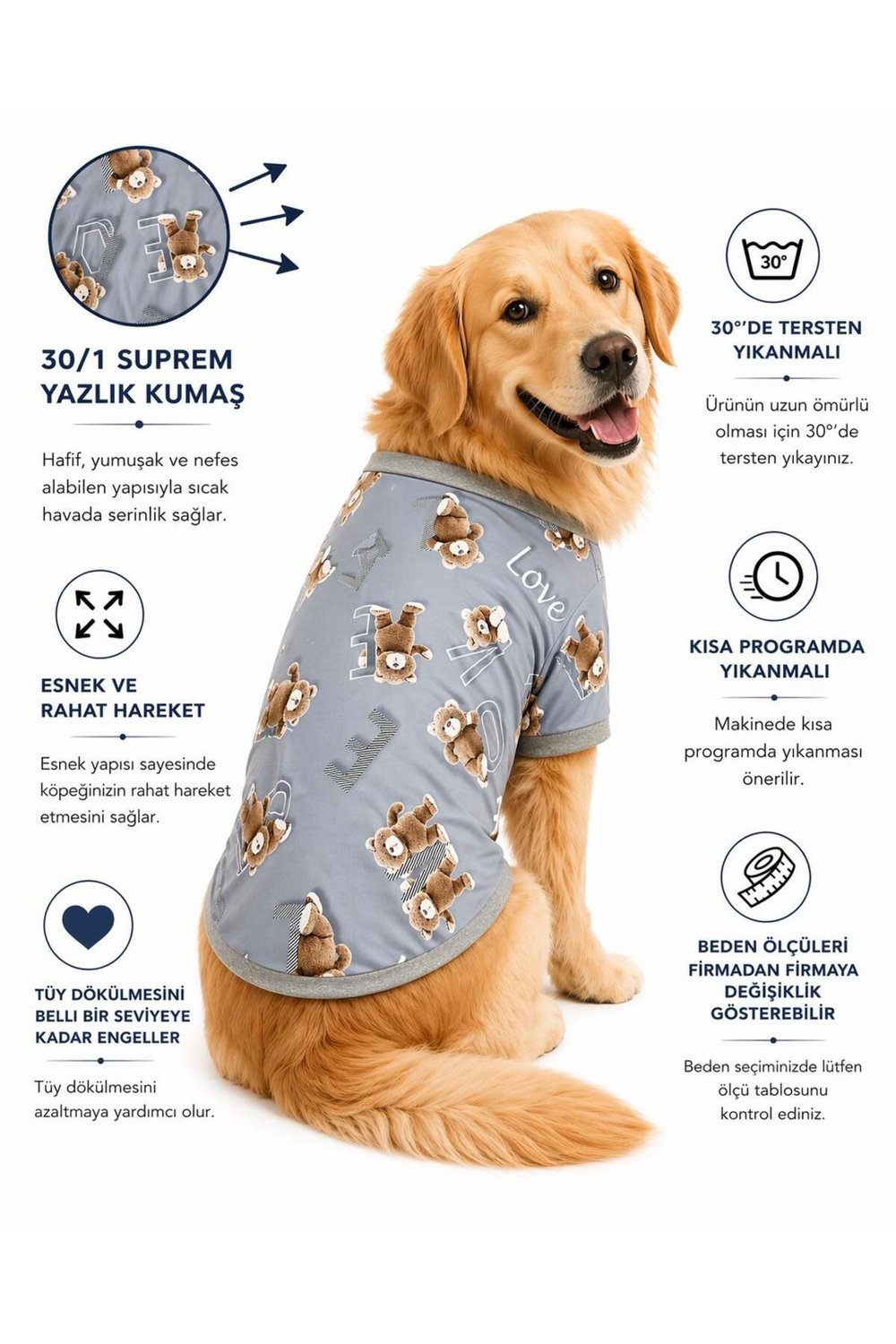 Büyük Irk Gray Love Yazlık Köpek T-Shirt Köpek Kıyafeti (11-45KG)