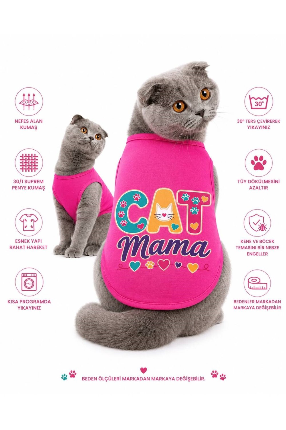 Cat Mama Kedi Kıyafeti Kedi Atleti - XXL BEDEN (7,5-10 KG KEDİ İÇİN)