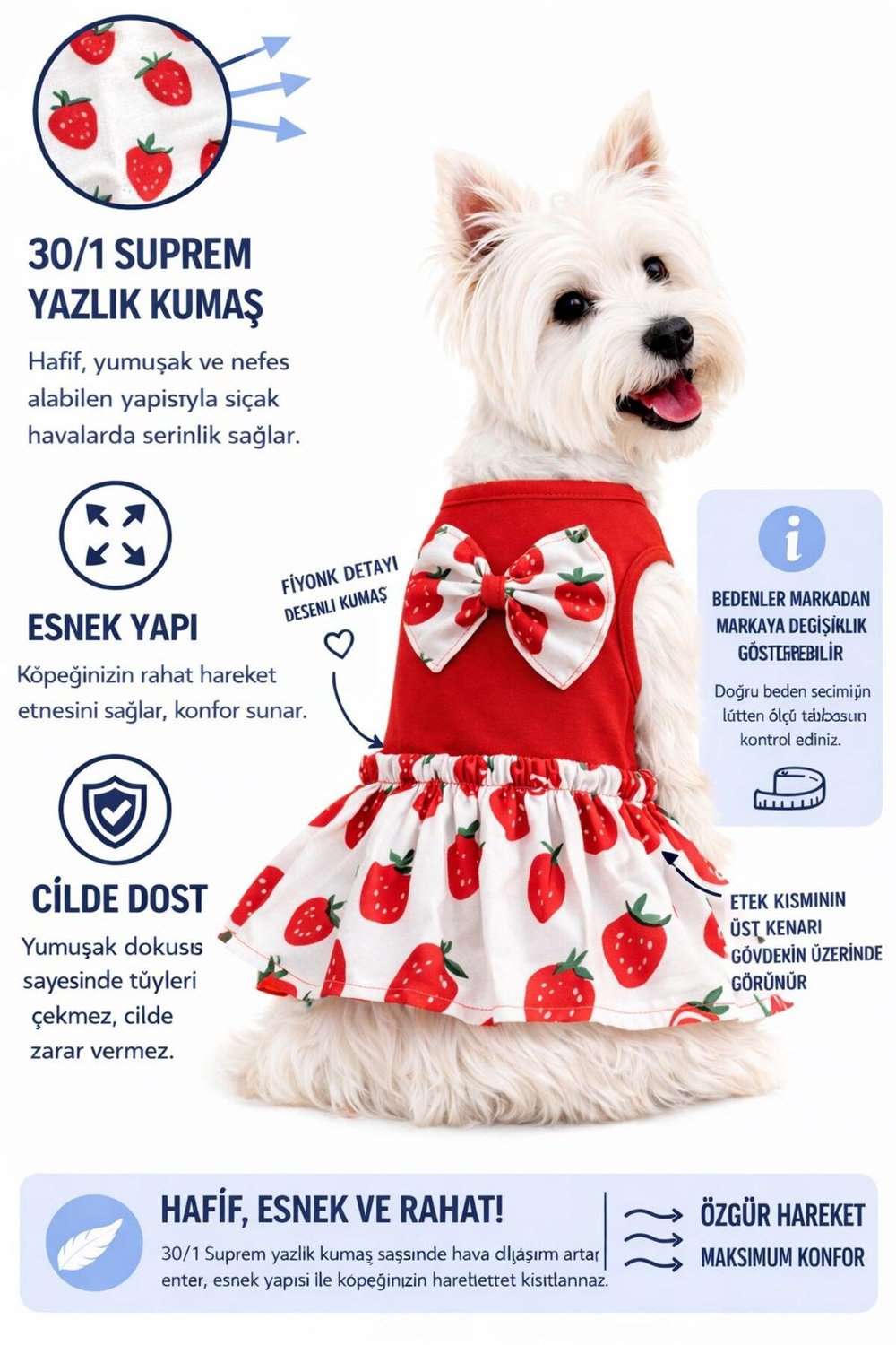 Küçük Irk Çilek Detaylı Yazlık Köpek Kıyafeti Köpek Elbisesi Kedi Kıyafeti (1-10KG)