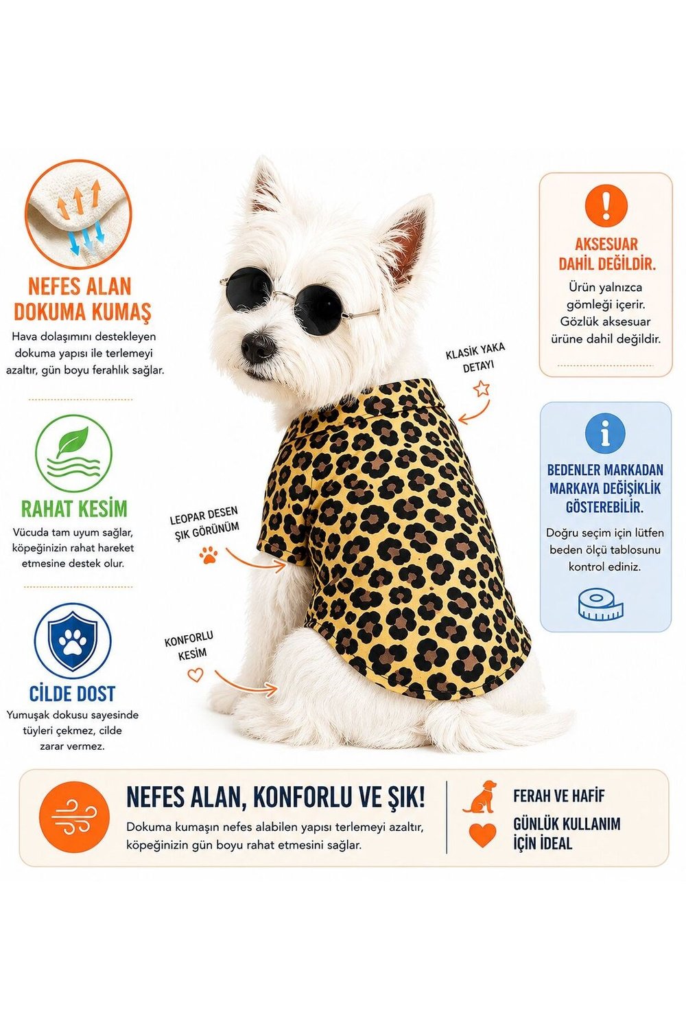 Küçük Irk Leopar Desen Çıtçıtlı Keten Köpek Kıyafeti Köpek Gömleği (1-10KG)