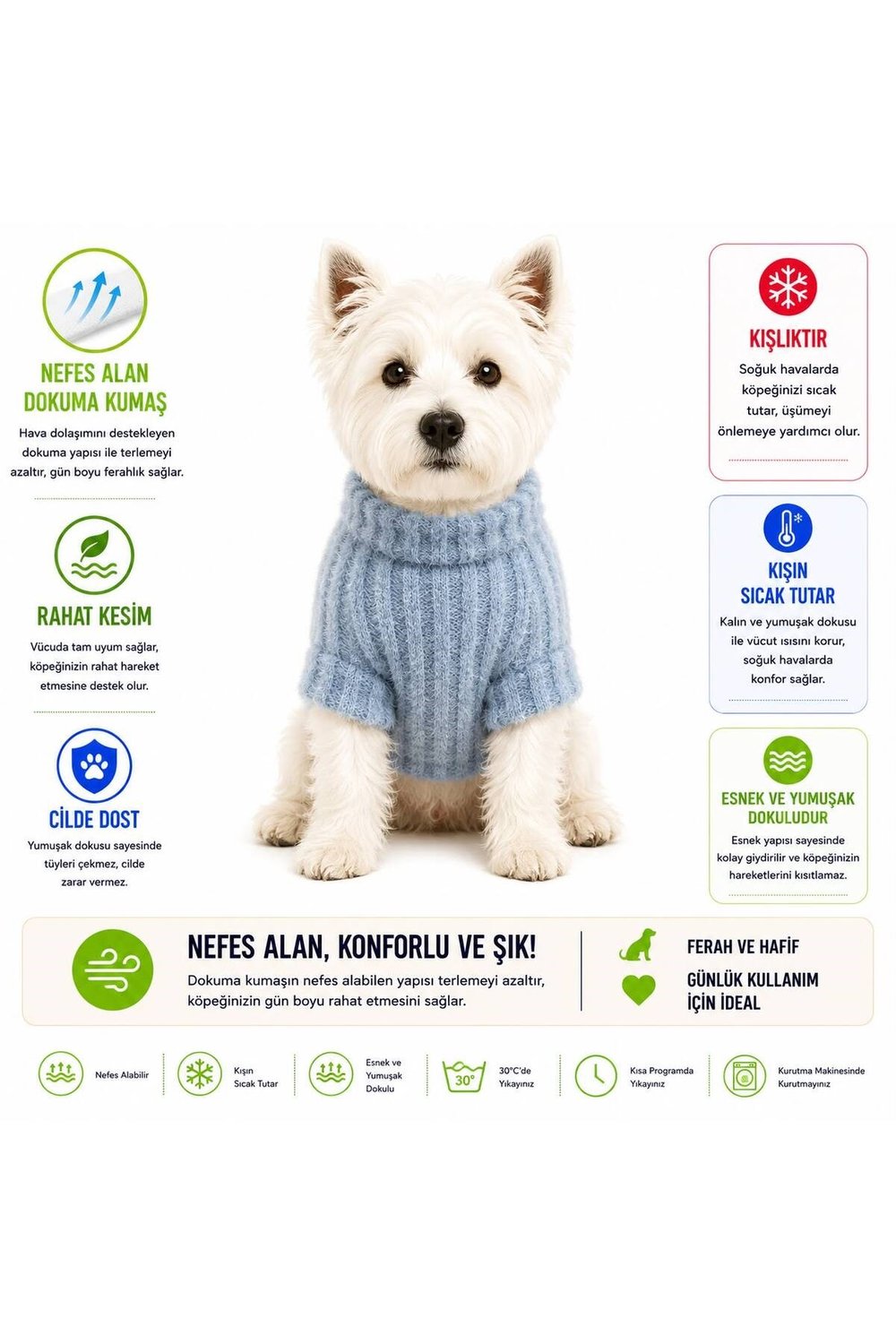 Küçük Irk Mavi Triko Yün Kazak Köpek Kıyafeti Kedi Kıyafeti (1-10KG)