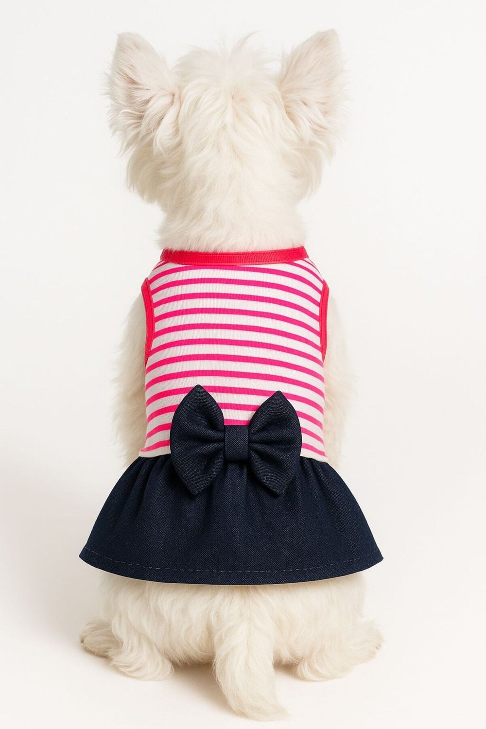Küçük Irk Neon Pembe Çizgili Mini Kot Etek Köpek Kıyafeti Köpek Elbisesi (1-10KG)