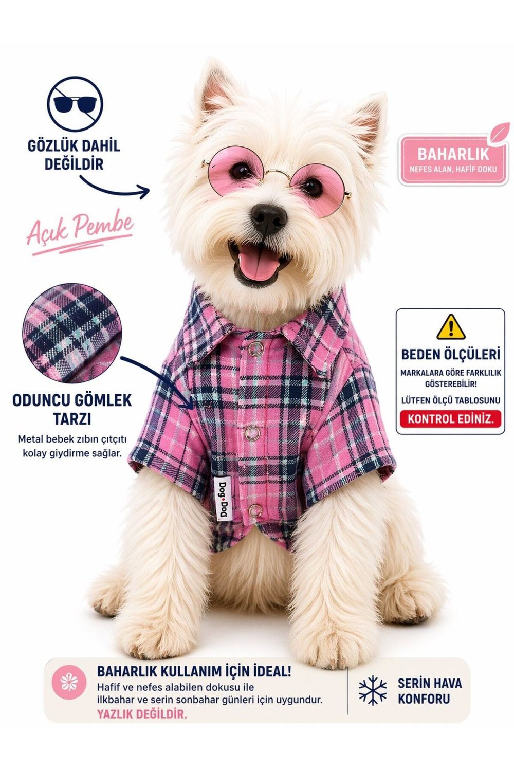 Küçük Irk Pembe Ekose Köpek Kıyafeti Köpek Gömleği Kedi Gömleği (1-10KG)