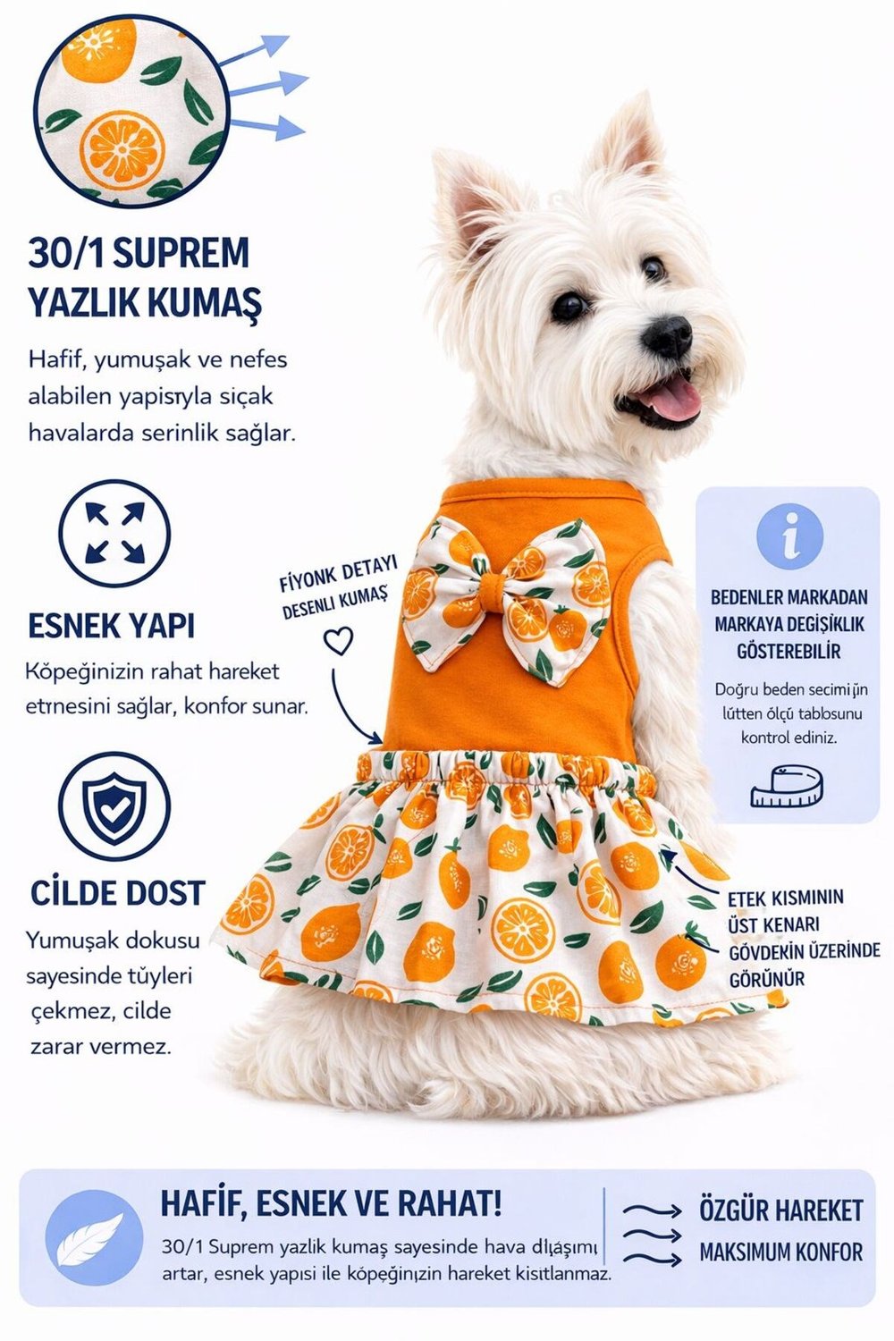 Küçük Irk Turunç Detaylı Yazlık Köpek Elbise Kedi Elbisesi Köpek Kıyafeti (1-10KG)