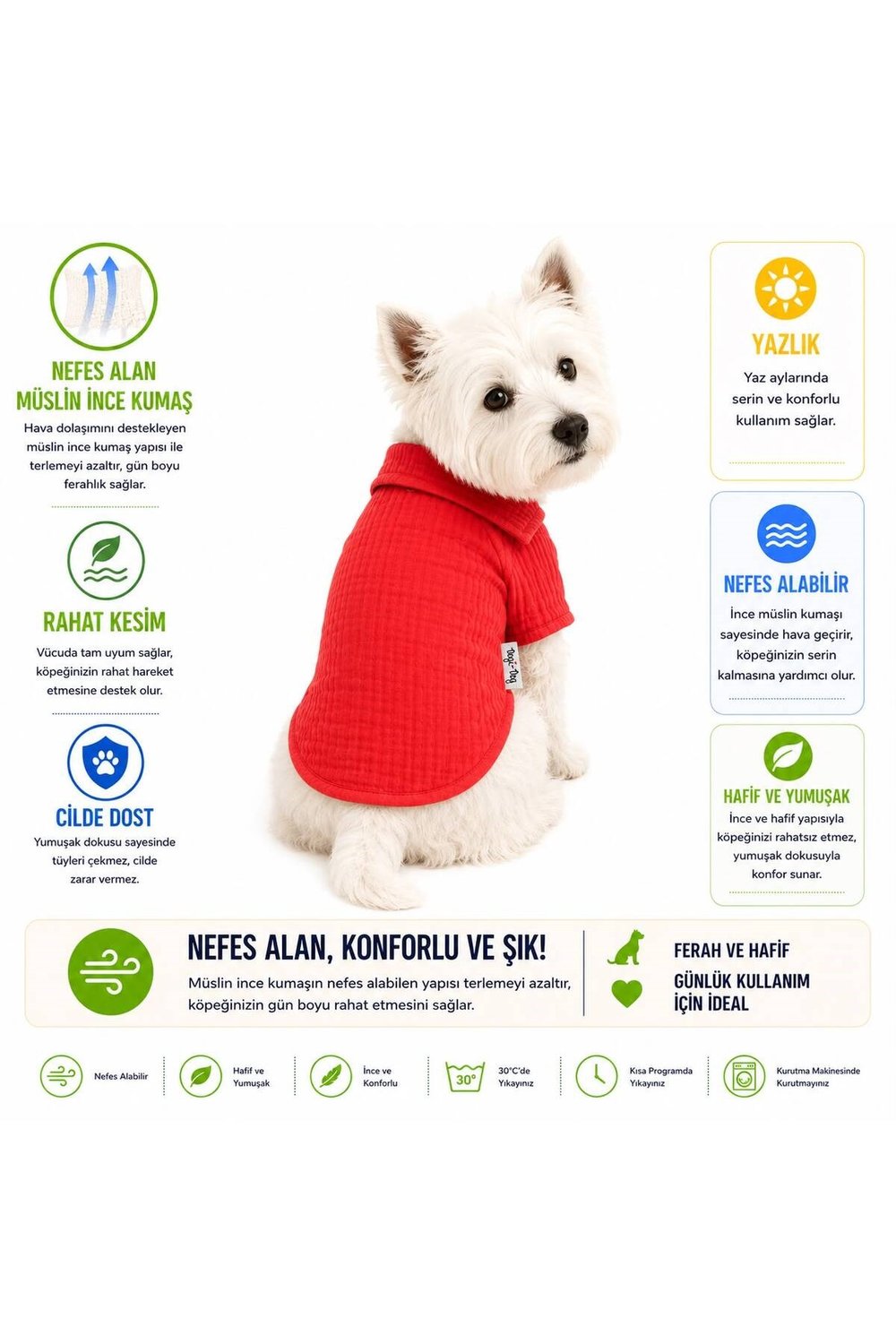 Küçük Irk Yazlık Mercan Rengi Müslin Köpek Gömleği Köpek Kıyafeti Kedi Kıyafeti (1-10KG)
