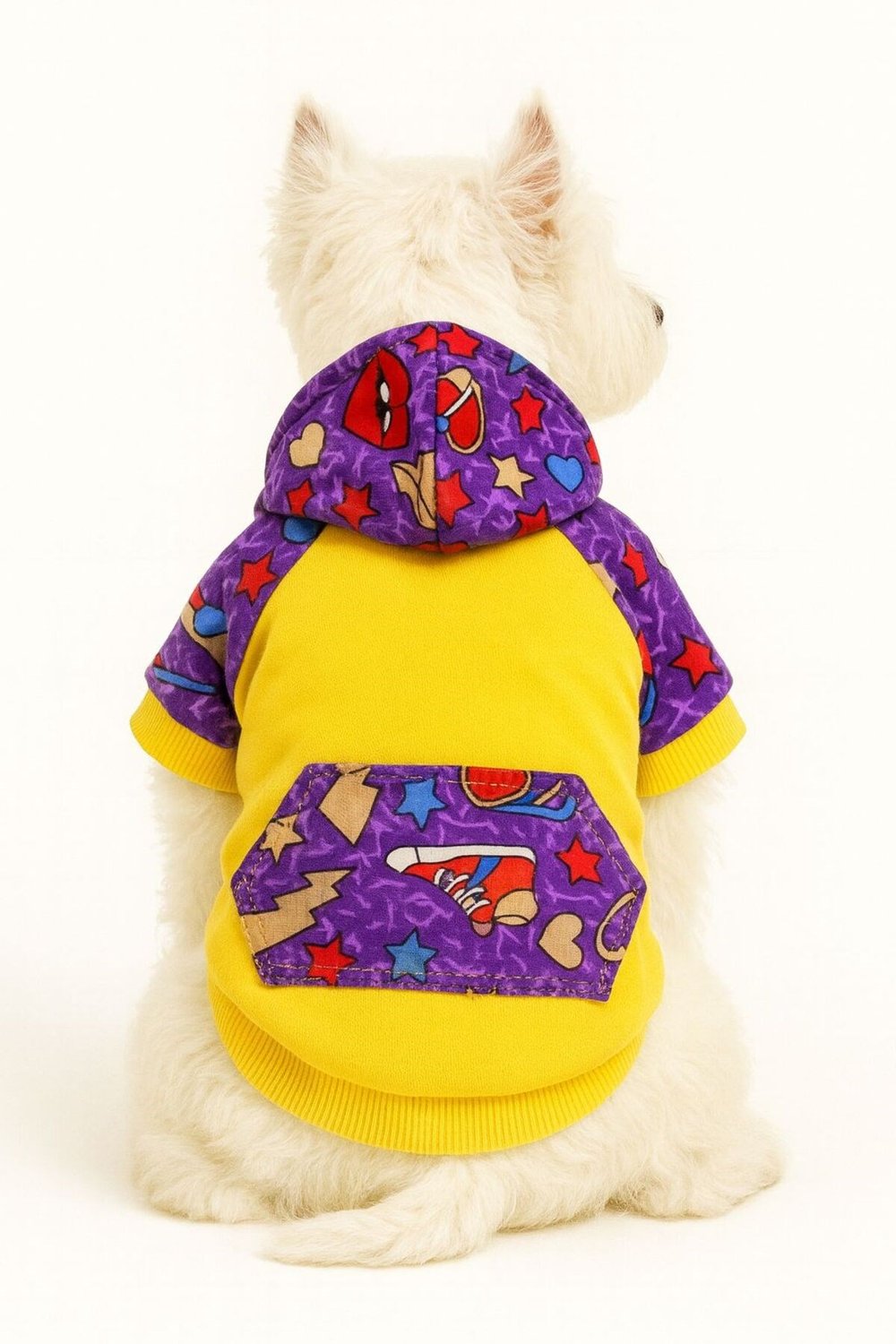 Küçük Irk Yellow Purple Retro Köpek Sweati Köpek Kıyafeti (1-10kg)