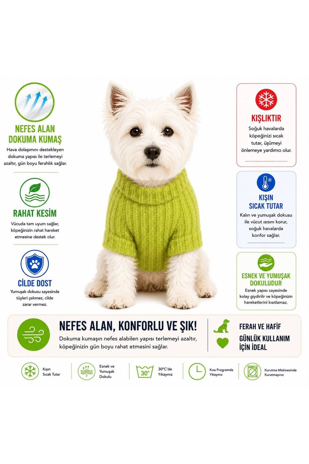 Küçük Irk Yeşil Triko Yün Kazak Köpek Kıyafeti Kedi Kıyafeti (1-10KG)