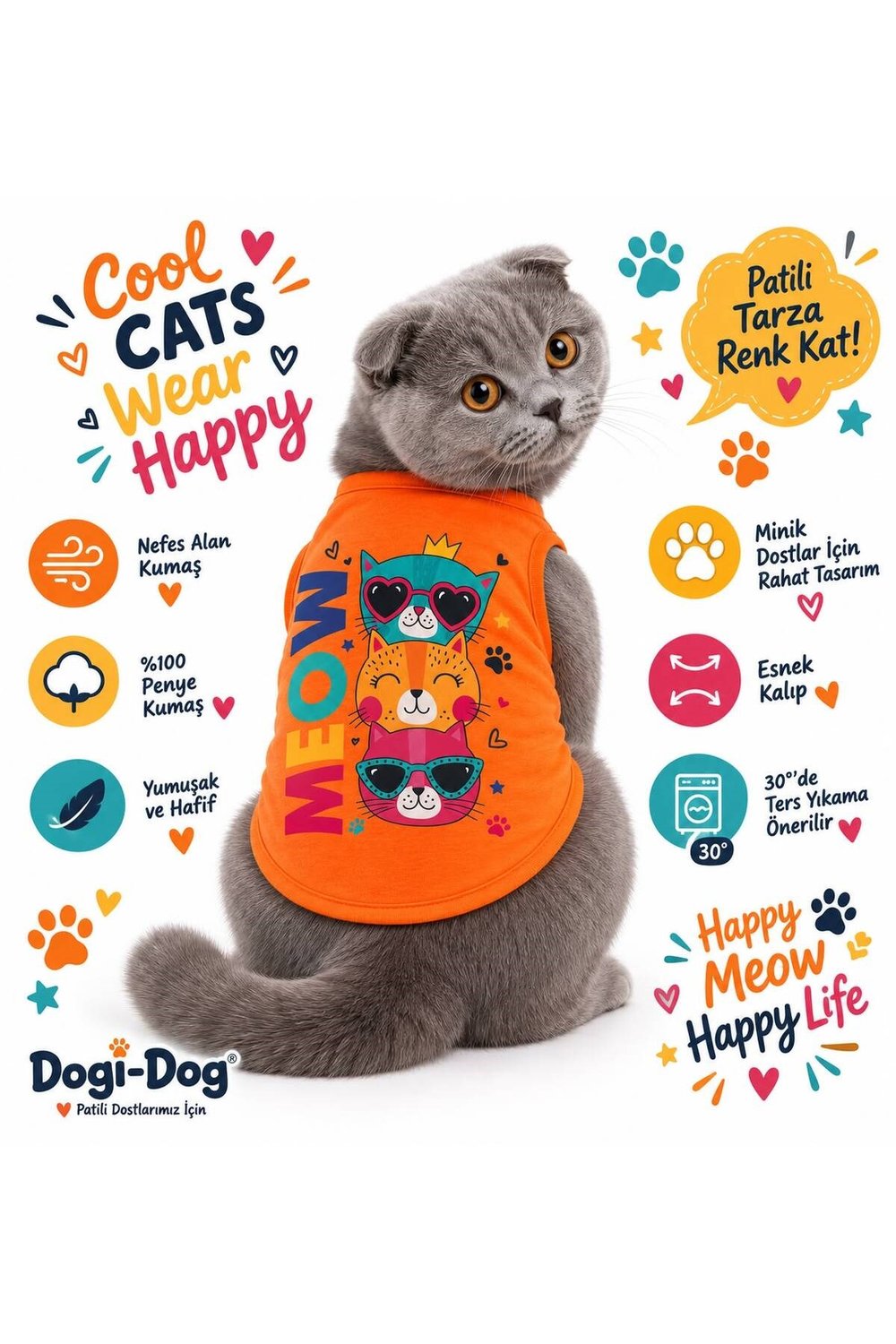 MEOW Kedi Kıyafeti Kedi Atleti - XLARGE BEDEN (5,5-7,5 KG KEDİ İÇİN)