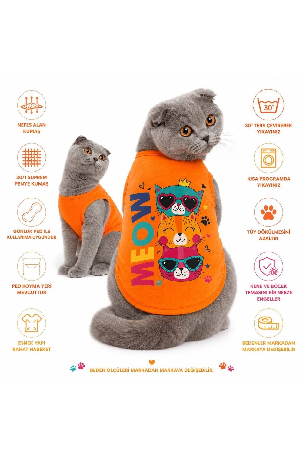 MEOW Kedi Kıyafeti Kedi Atleti - XXL BEDEN (7,5-10 KG KEDİ İÇİN)