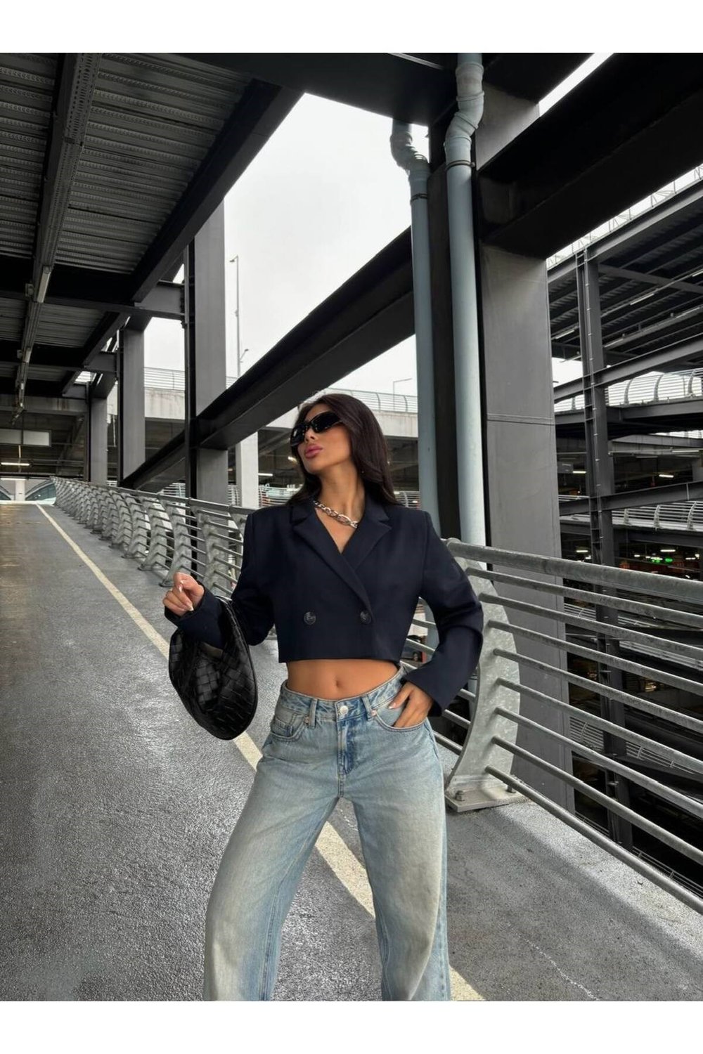 Kadın Kruvaze Crop Blazer Ceket