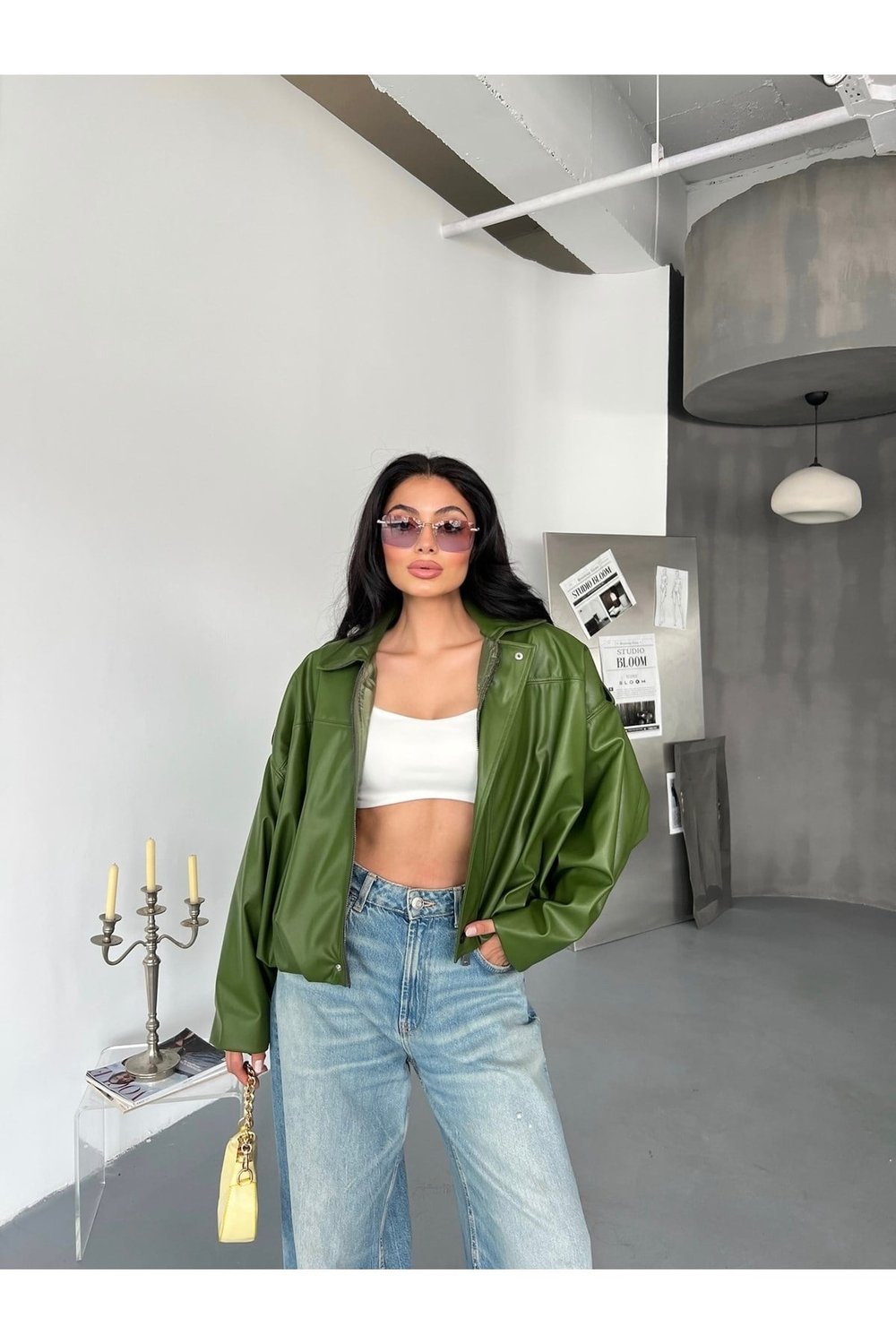 Kadın Oversize Bomber Deri Ceket