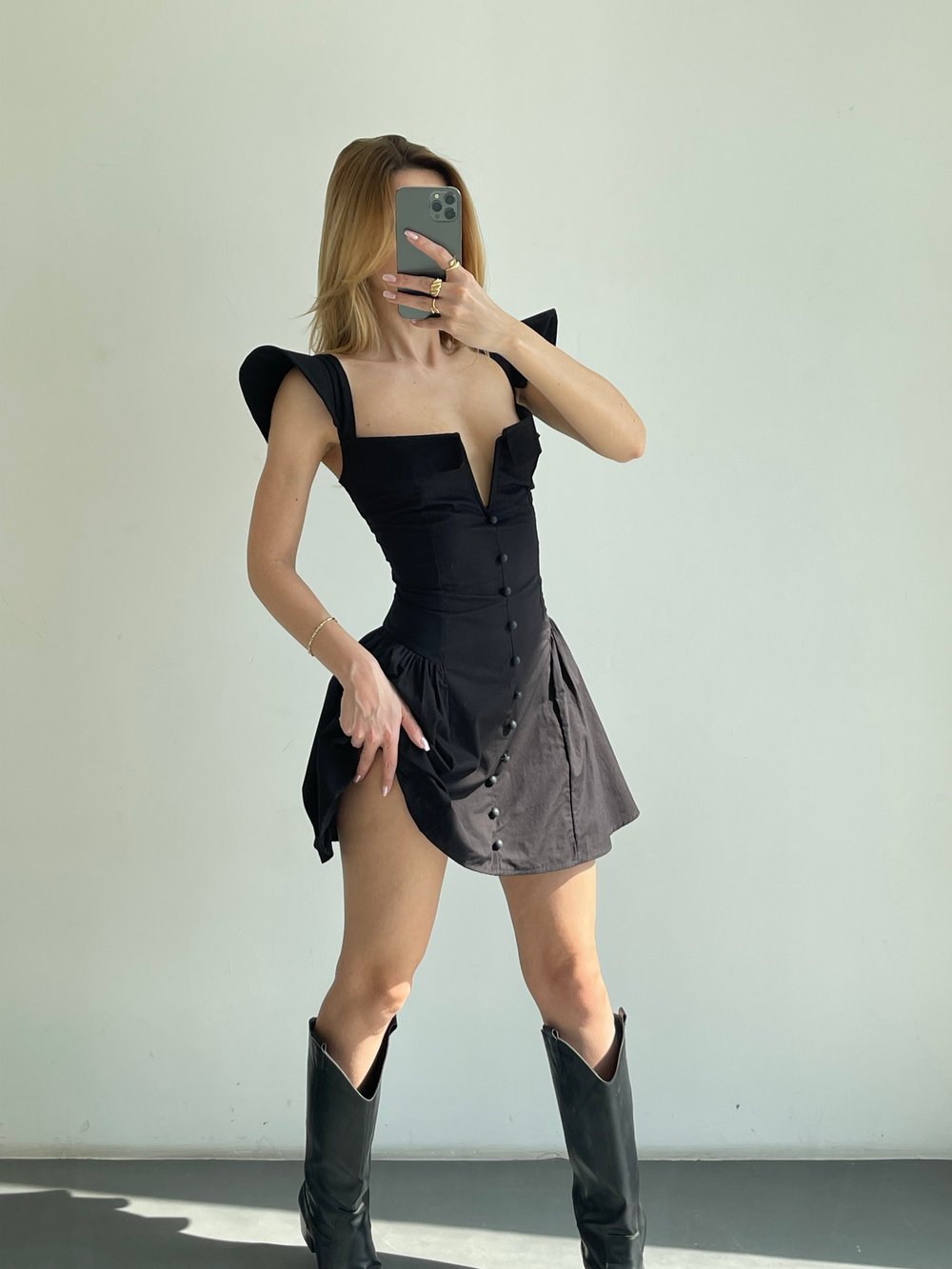 Sırt Bağcıklı Poplin Mini Elbise