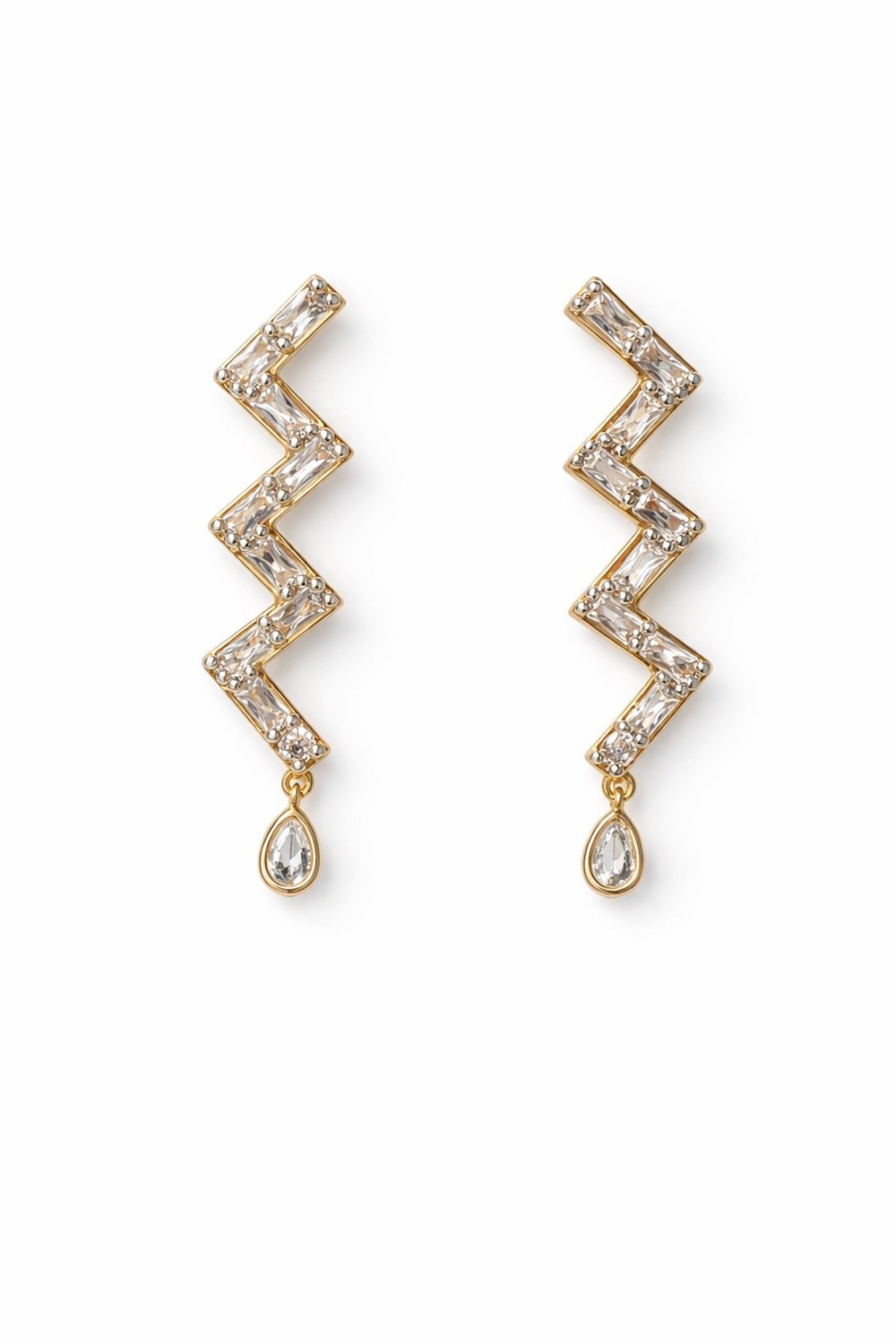 14K Altın Kaplama Zirkon Taşlı Geometrik Sallantılı Küpe – Modern ve Zarif Tasarım