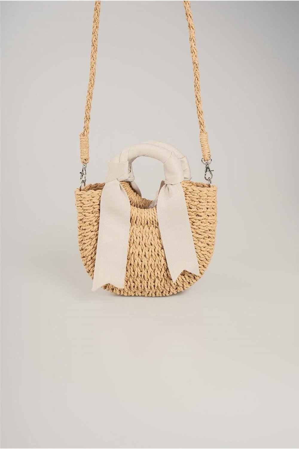 Camel Hasır Askılı El ve Omuz Plaj ve Günlük Çanta 24x14x6