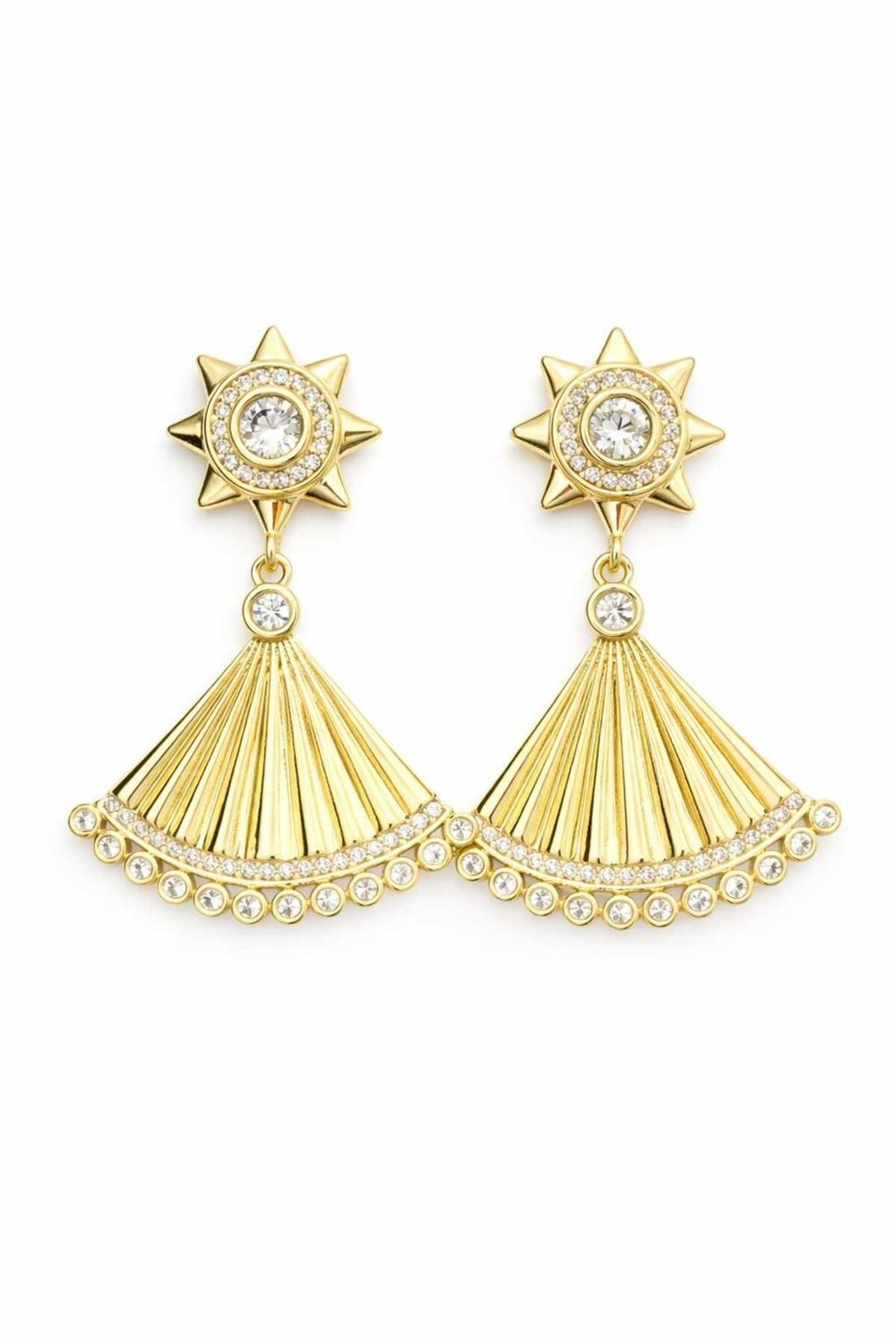 Çelik Gold Yelpaze Model Taşlı Sallantılı Küpe