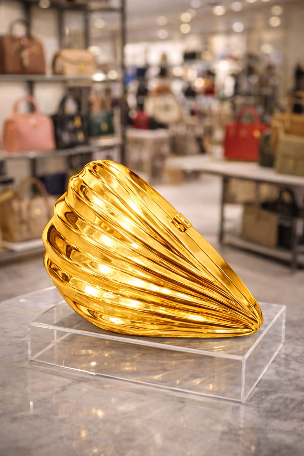 Metal İstiridye Formlu Gold El Çantası