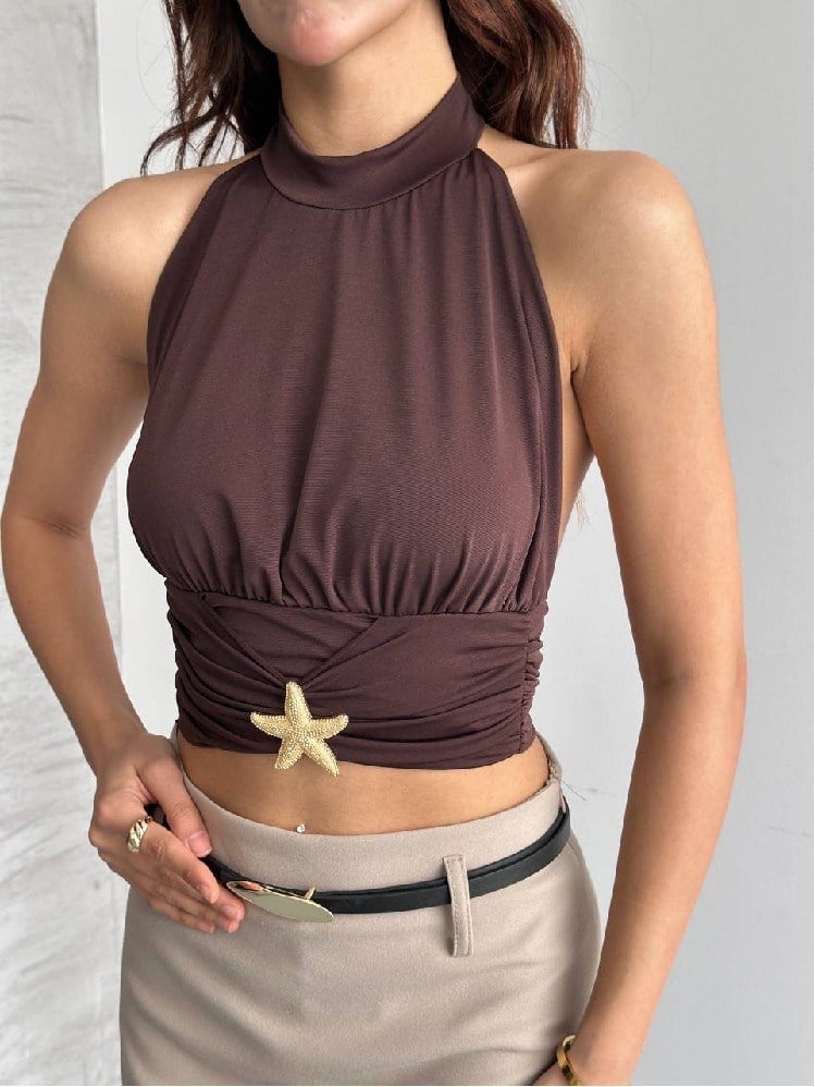 SIFIR KOL DENİZ YILDIZI CROP KAHVE