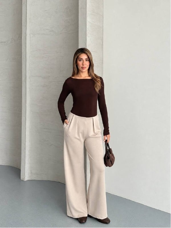 ÇİFT PİLE MODAL PANTOLON TAŞ