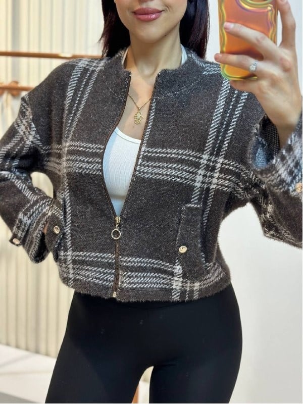 EKOSE ÇIT ÇIT BOMBER CEKET KAHVE