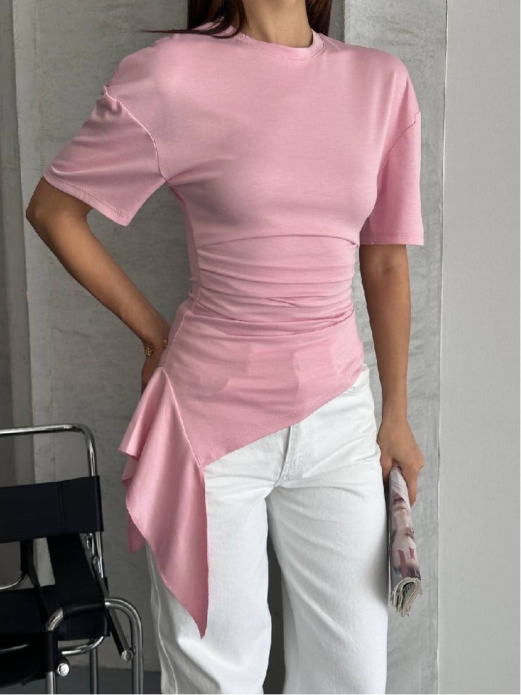 MODAL ASİMETRİ BLUZ PEMBE