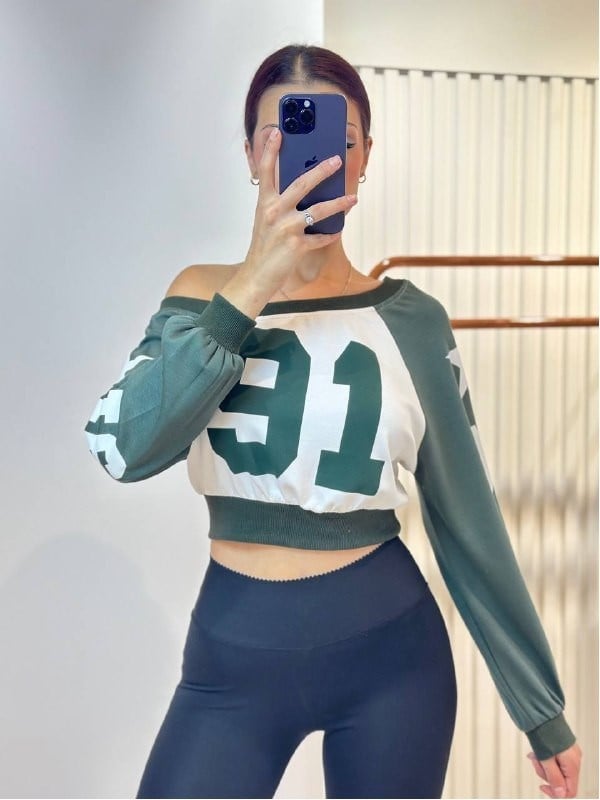 MODAL DÜŞÜK OMUZ BASK BLUZ HAKİ
