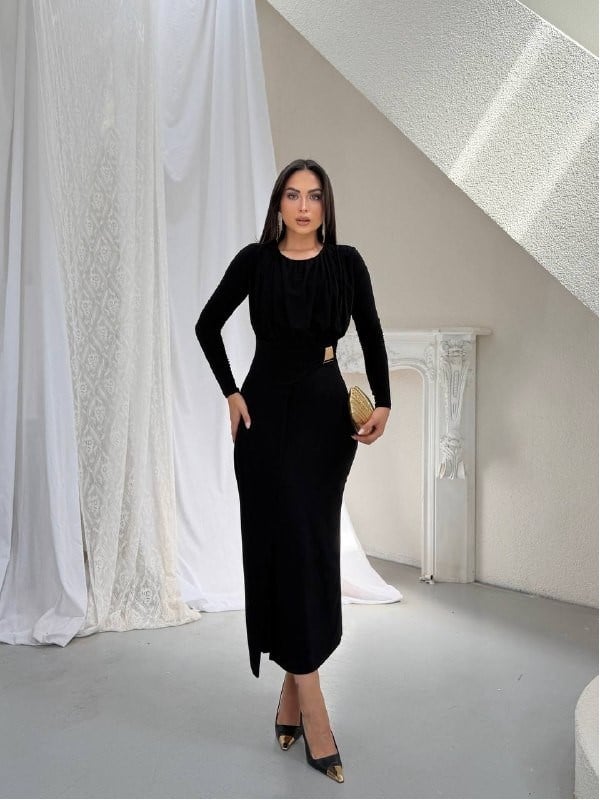 SANDY ELEGANT TOKA ELBİSE SİYAH