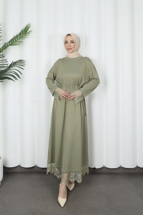 moda evcen dantel elbise 5184 Yeşil
