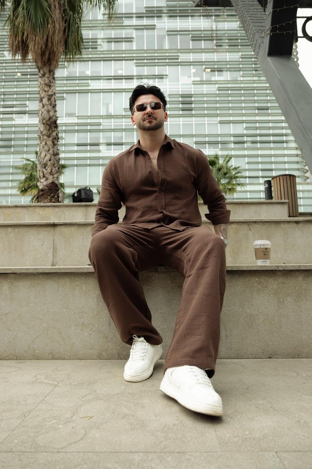 Kahverengi Gömlek ve Pantolon Oversize Takım