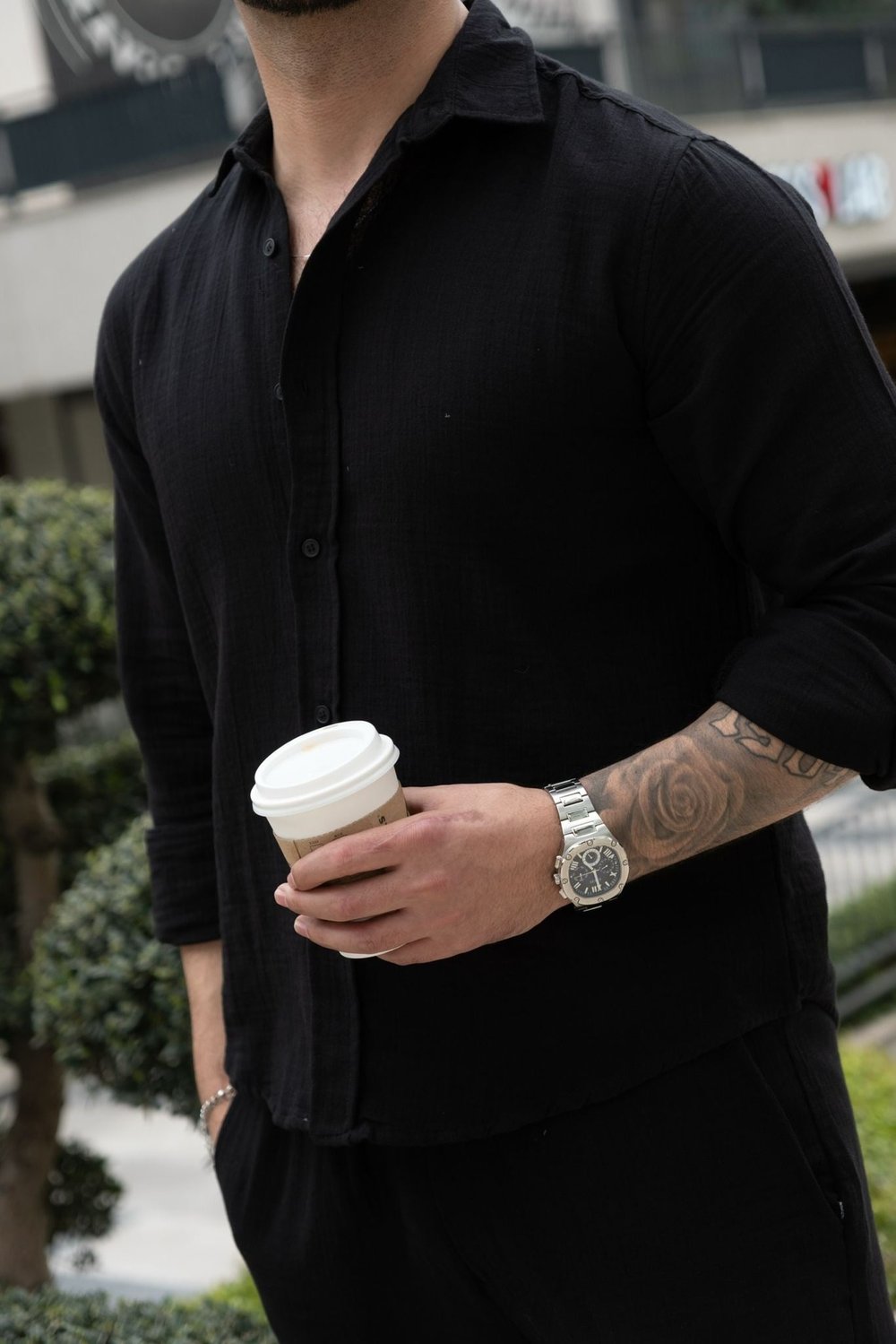 Siyah Gömlek ve Pantolon Oversize Takım