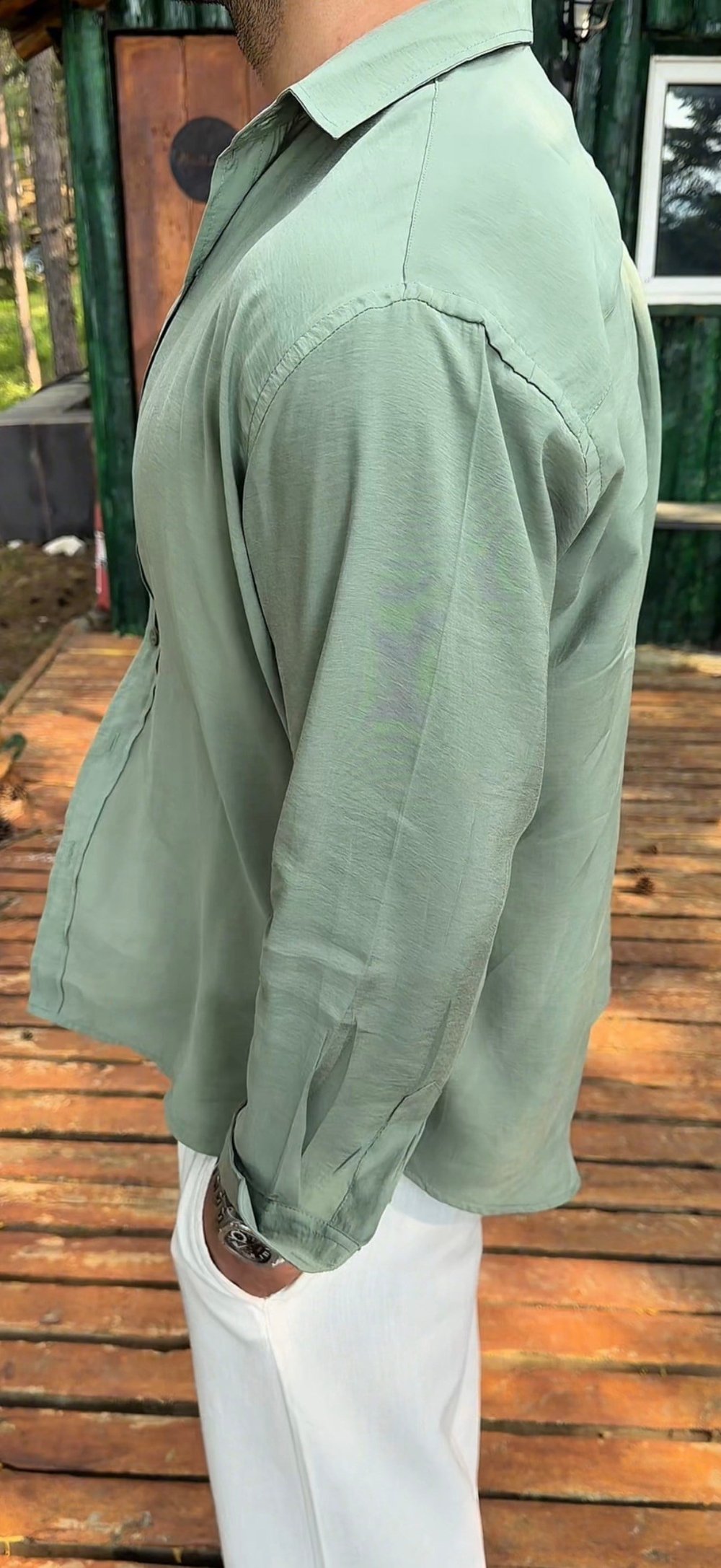 Yesil oversize kesim gömlek