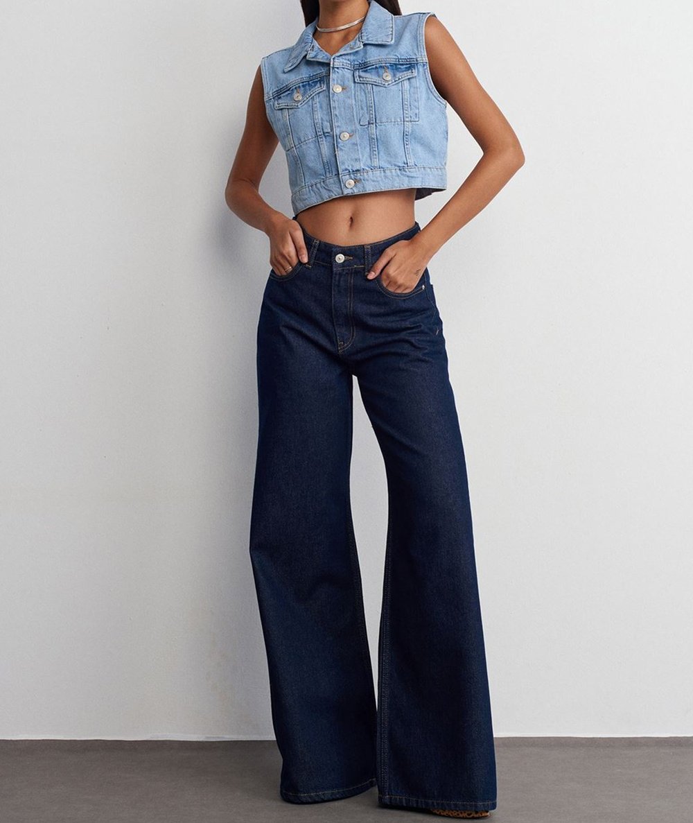 %100 Pamuk Wide Leg Jean - Lacivert