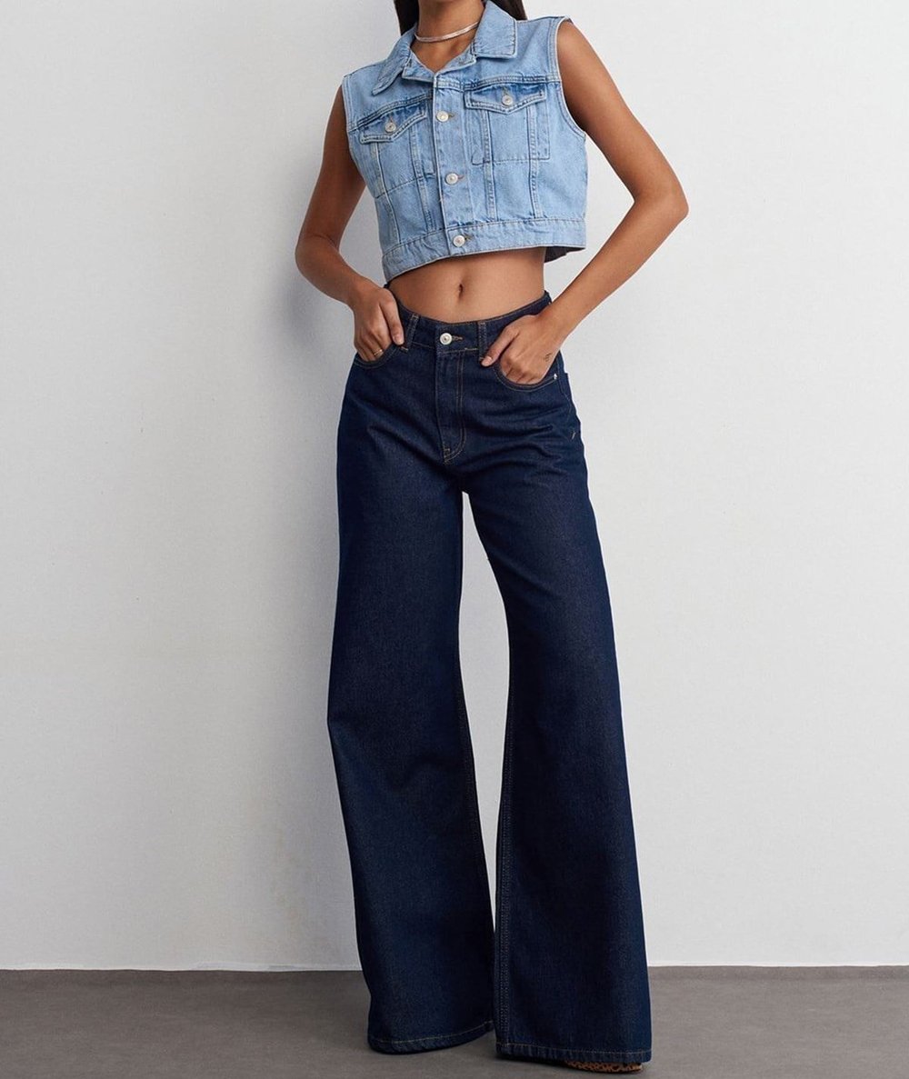 %100 Pamuk Wide Leg Jean - Lacivert