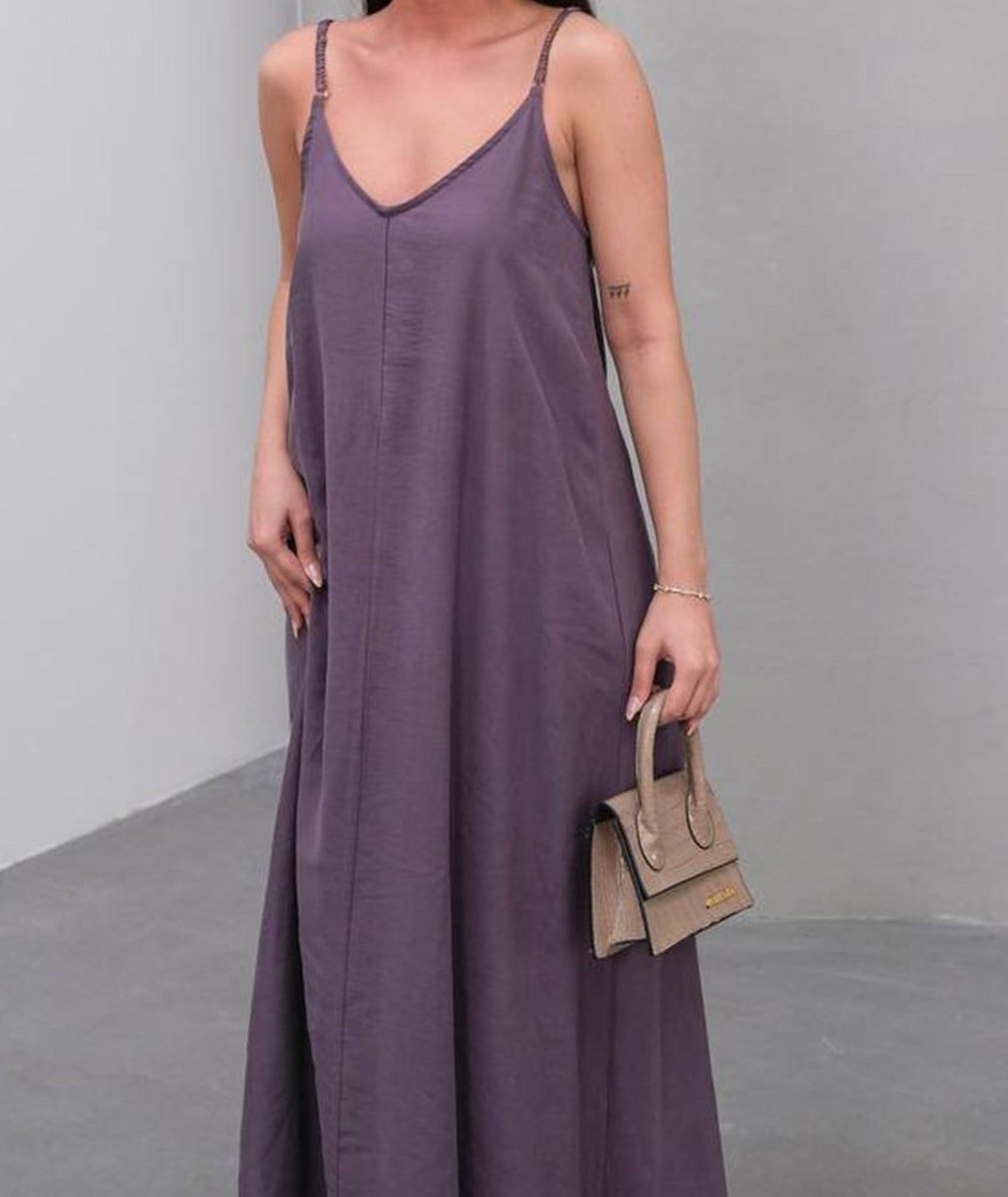 Askılı Salaş Elbise – Mor